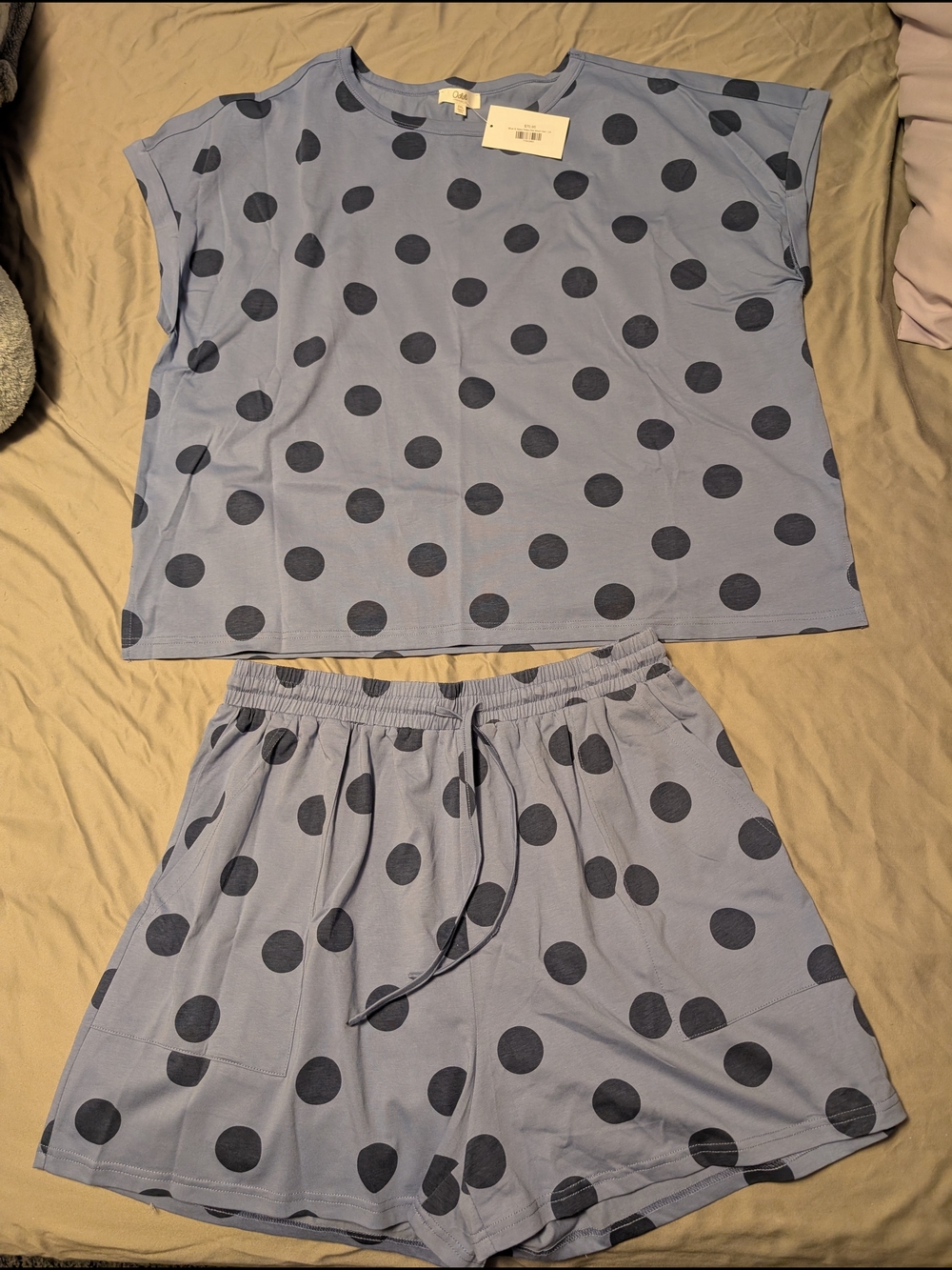 Odille Light Blue Polka Dot Two-Piece Shorts Set